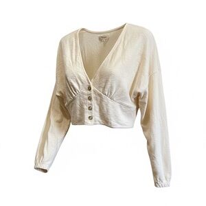 Madewell Women's Cream Button-Down Cropped Sweater Top Medium